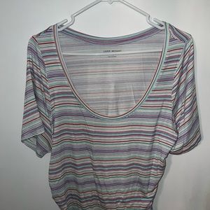 lane bryant illusion collection white striped fitted ruched side tee NWT